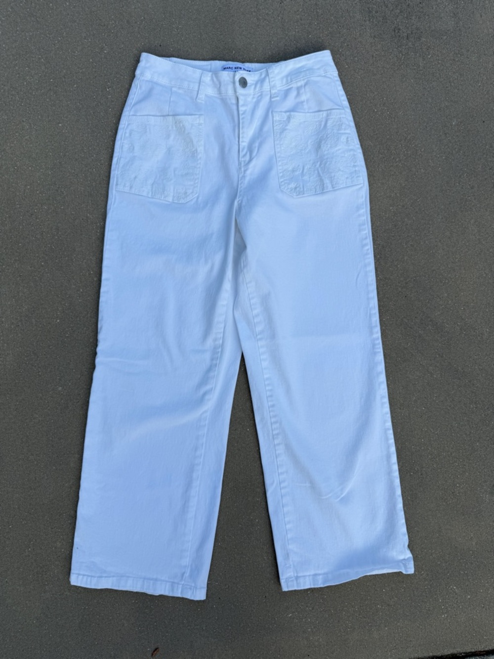 White Jeans Embroidered Pockets Women’s 4 Wide Leg Marc New York Euro Summer